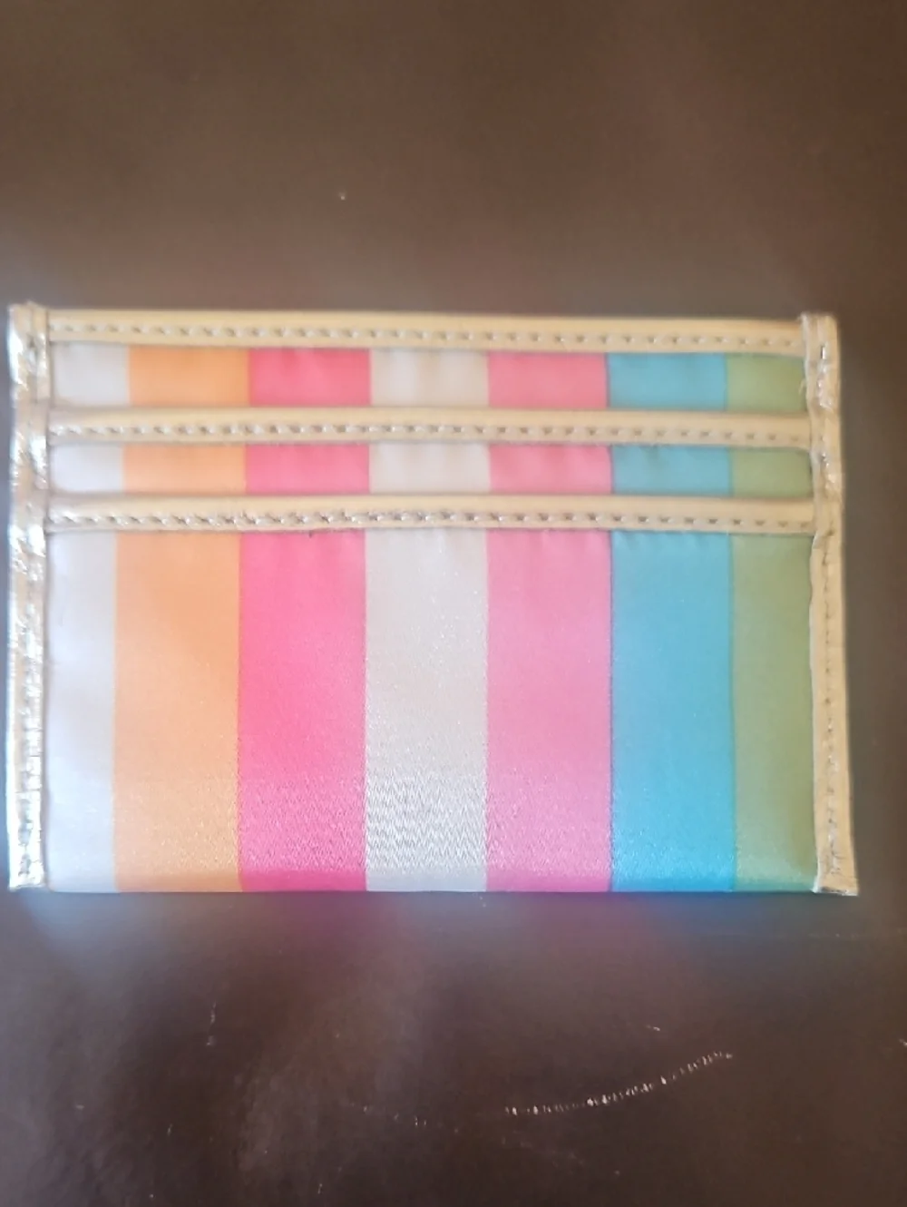 Coach Multicolor Striped Key & Card Holder with Gold Logo - Picture 2 of 4